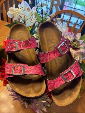 Papillio Pink Palm Sandals with Silver Buckles